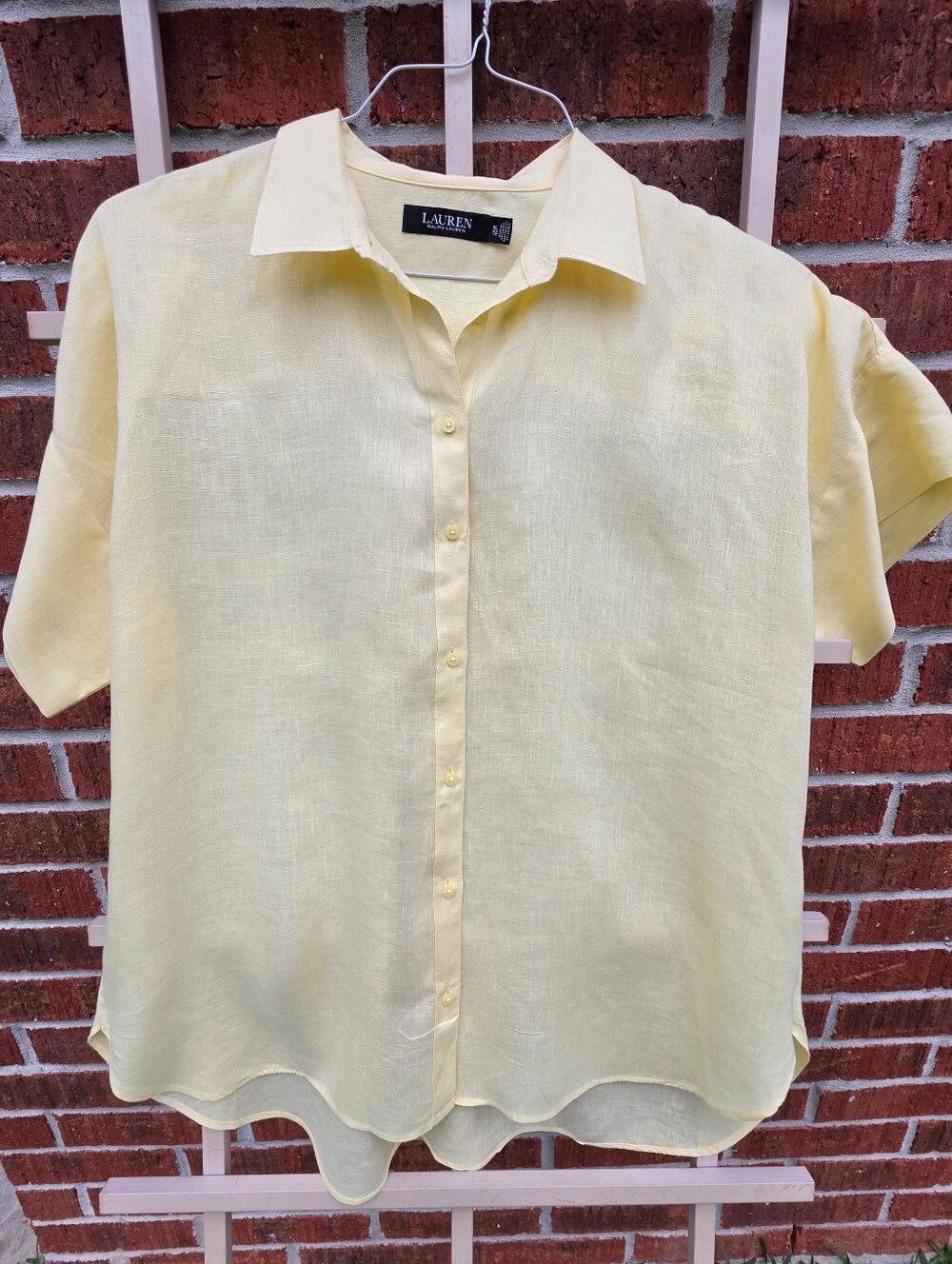 Lauren Ralph Lauren Yellow 100% Linen Short Sleeve Button Down Shirt Womens XL - Picture 4 of 11